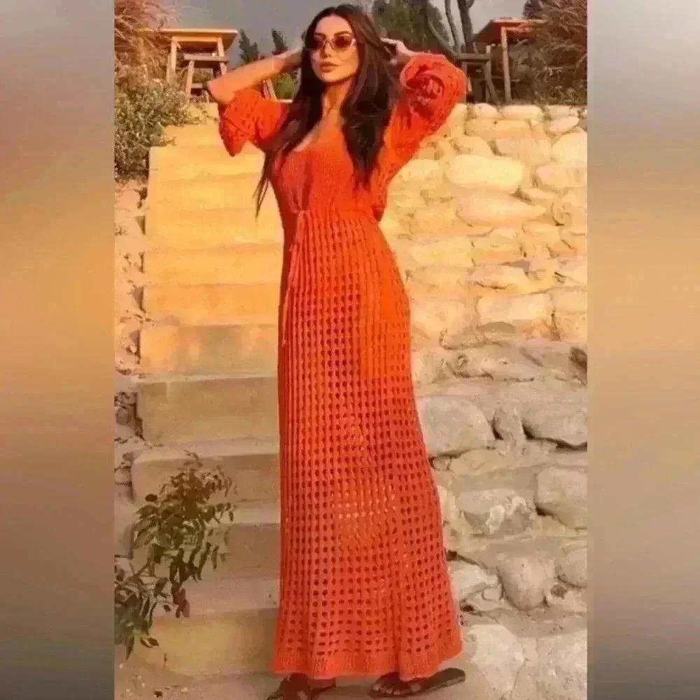 Zara Orange Crochet Swim Coverup